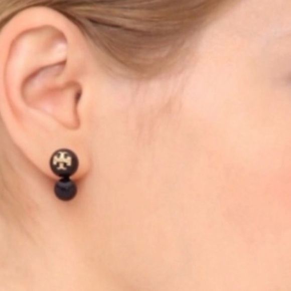 Tory  Burch blue Evie double pearl Logo earrings - Picture 4 of 6